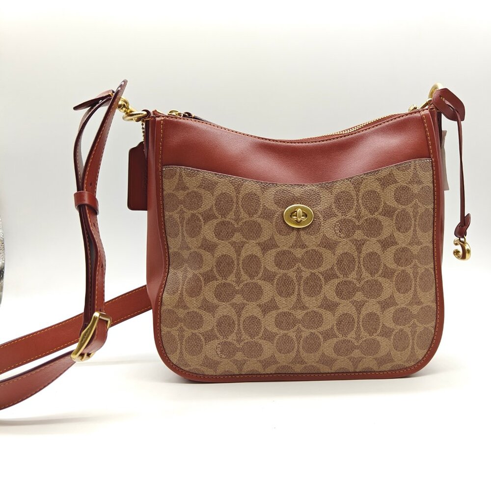 COACH Chaise logo coated canvas women's large crossbody bag purse - Rust/Brown - Picture 11 of 16